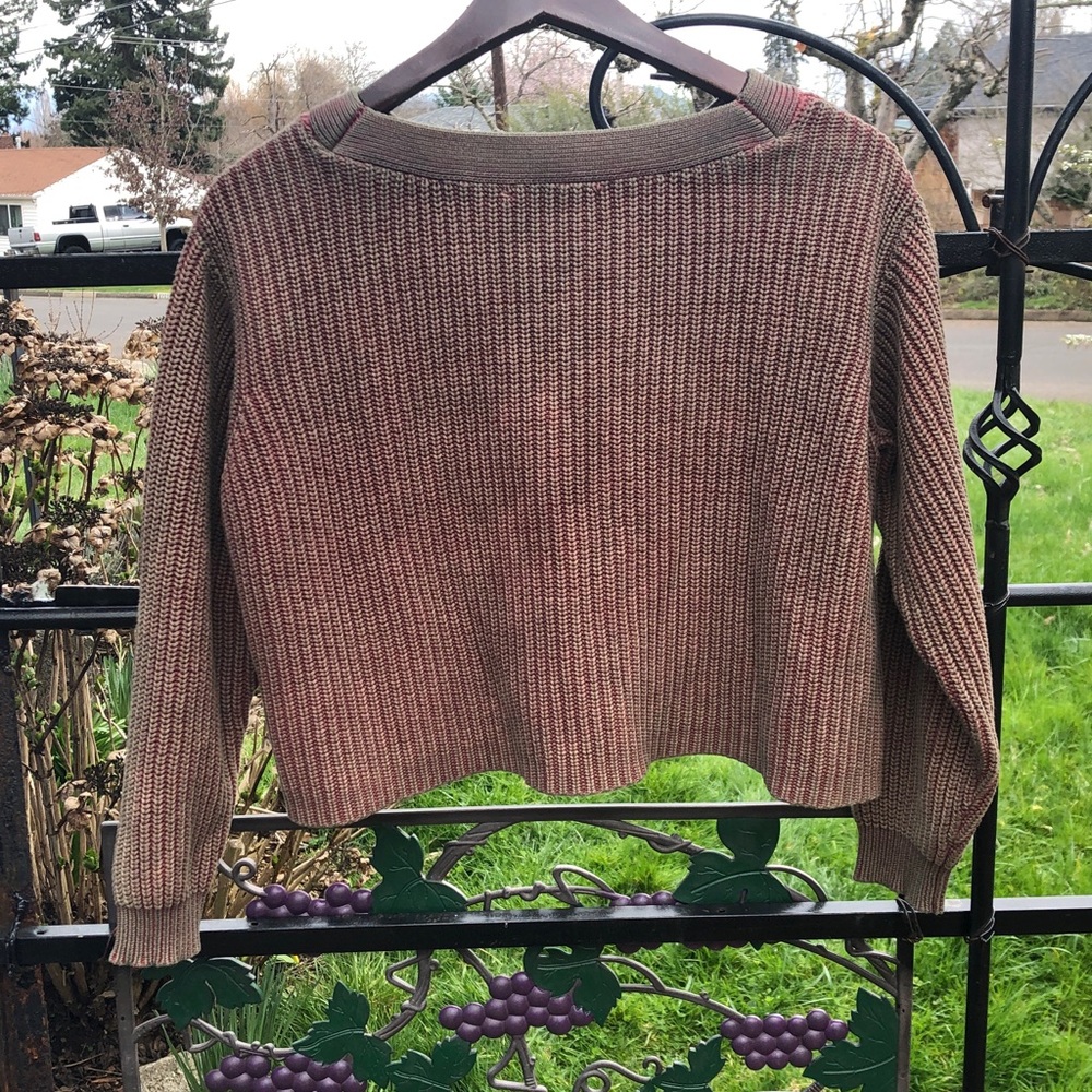 Coldwater Creek brown ribbed crop sweater size PM - Picture 2 of 5